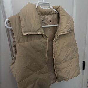 Women's Beige Cropped Puffer Vest